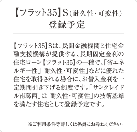 【フラット35】S（耐久性・可変性）登録予定
